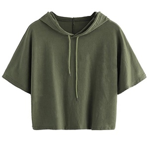 Haut court à capuche pour femme Sweaty Rocks, grande taille, printemps-été, manches 3/4, imprimé AND1 brodé et délavé - Product Image 1