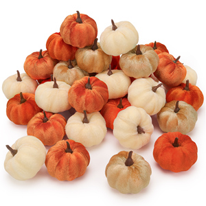 Calabazas Artificiales Mixtas de Terciopelo <span class=keywords><strong>Mubai</strong></span>, Hechas a Mano, Duraderas, para Bodas de Otoño, Acción de Gracias, Halloween, Decoración de Chimenea y Fiestas - Product Image 2