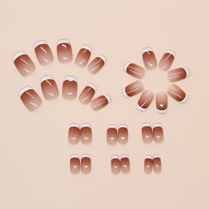 Vente en gros de faux ongles à pression carrés personnalisés de qualité pour salon Base rose ombrée Style français simple Faux ongles quotidiens - Product Image 2