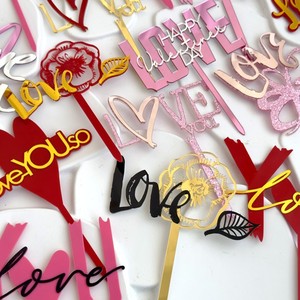 Décoration de gâteau DAMAI saint valentin acrylique rouge doux amour en forme de coeur <span class=keywords><strong>Cupcake</strong></span> pics mariage fête d'anniversaire décorations de gâteau - Product Image 5