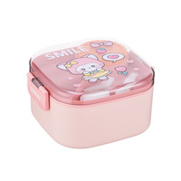 Boîte à lunch isotherme carrée en acier inoxydable pour enfants, motif dessin animé mignon, pour collation et bento, idéale pour l'école