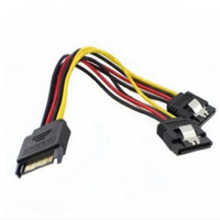Kabel Splitter Daya SATA 15Pin 1 Male ke 2 Female dengan Kabel Ekstensi dan Pengunci, Adaptor Kabel Daya SATA untuk PC SSD