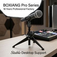 Support de microphone de bureau BoXiang 18-Yr BSCI OEM à profil bas, bras court, base métallique lourde pour conférences Zoom, bureau à domicile, podium, réunions