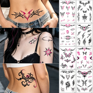 Autocollants de tatouage semi-permanents à l'encre végétale, motif papillon, imperméables, longue durée, art corporel tribal, tatouages temporaires pour femmes et adultes - Product Image 2