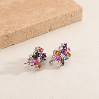 A3546 Mematuhi Pabrik Perhiasan Klasik Bunga Cluster 925 Sterling Silver Alami Warna-warni Multi Batu Permata Charm Earrings