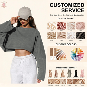 New Arrival 2026 Ladies Acid Wash Crop Sweatshirt Loose Long Sleeve Casual Solid Color Crew Neck Tops - Product Image 1
