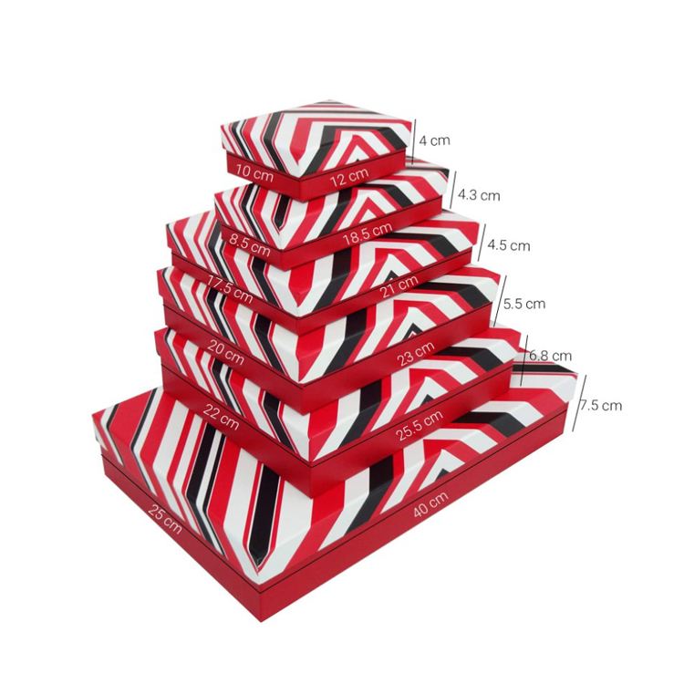 Custom Red White Black triangle Stripes Lid and Pink Interior Cardboard Box
