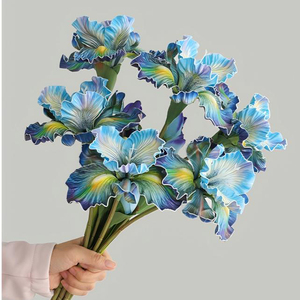 BF-IR03-1 Fleurs artificielles en latex faites à la main, haute qualité, 2 têtes, blanc, bleu, violet, toucher réel, pour la fête des Mères, vente en gros - Product Image 1