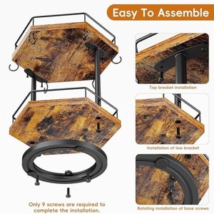 Wooden And Wrought Iron <b>Spice</b> <b>Rack</b> Double Layer <b>Rotating</b> Storage Tray Rustic Kitchen Organizer - Product Image 4