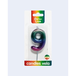 N. 9 6cm candela degradata buon compleanno candela decorativa cera per feste bar senza fumo con forma di torta digitale scatola di imballaggio - Product Image 1