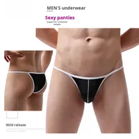 Sous-vêtements pour hommes en nylon sexy, slips de bain taille basse, bord étroit, triangle bombé, respirant, noir et blanc, string
