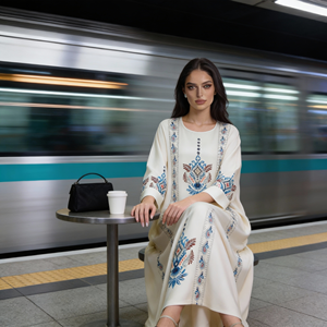 Wholesale Elegant Custom Printed Polyester Abaya for Muslim Women Luxury Evening Party Occasion - Product Image 1