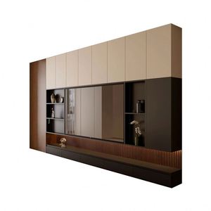 Meuble TV en bois massif multicouche, simplicité moderne, meuble de salon sur mesure, rangement mural complet, fond de mur - Product Image 2