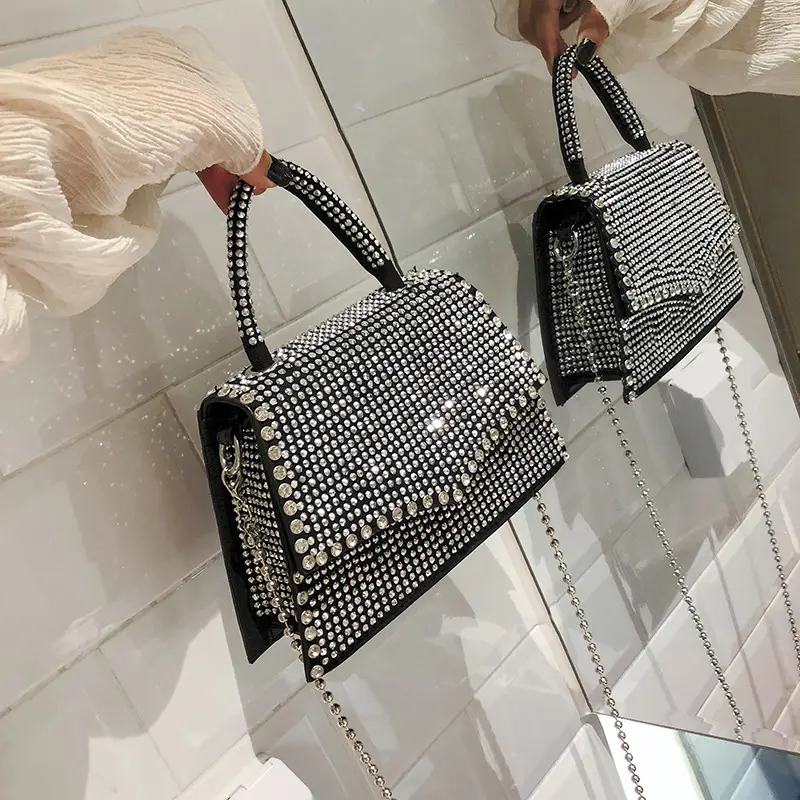 fashion diamond bling cover square chain rhinestone woman bags designer crossbody women handbag