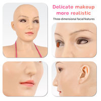 Masque de tête en silicone intégral pour homme à femme, taille D E, visage féminin avec seins, costume de cosplay pour Halloween, fête costumée, déguisement