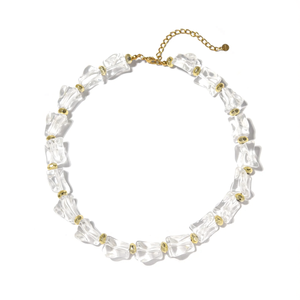 Fashion Beaded Necklace <b>Clear</b> <b>Resin</b> Gold Plated 316L Stainless Steel Sustainable Design Statement Jewelry - Product Image 2