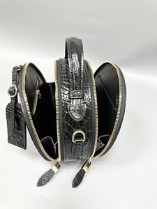 Sac à bandoulière noir en cuir de crocodile 100% pour femme, sac à main toutes saisons avec fermeture éclair, sac classique - Product Image 6