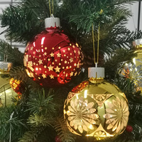 Boules de Noël en PET découpées au laser, gravées, en forme de demi-cercle, avec éclairage LED, de haute qualité, personnalisées, vente en gros, diamètre 80 mm