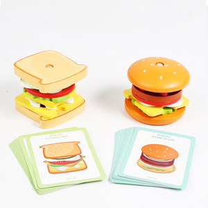 Wooden Burger Sandwich Stacking Toy Montessori Educational Food Matching <b>Puzzle</b> Set for Kids Fine Motor Skills Imaginative Play - Product Image 1
