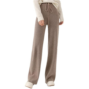 Pantalon en tricot minimaliste pour femme, coupe épurée, taille élastique, grande taille, coupe droite, style décontracté - Product Image 4
