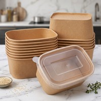 Bol rectangulaire en papier pour salade, aliments chauds/froids, écologique, kraft brun, anti-fuite et résistant à la graisse, recyclable, biodégradable