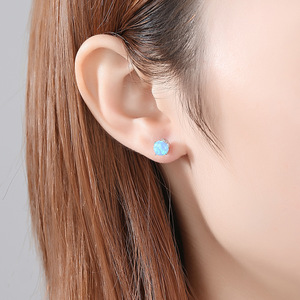 Minimalist S925 Silver <b>Opal</b> Stud <b>Earrings</b> Claw Setting Classic Women's Jewelry Everyday Wear Factory wholesale - Product Image 2