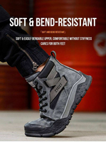 Chaussures de sécurité montantes pour hommes, anti-choc, avec embout en acier et anti-perforation, en cuir microfibre, pour le travail et la construction