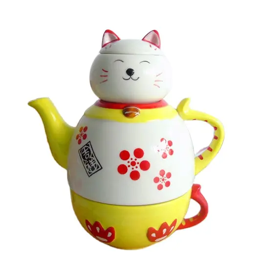 Gatto fortunato a forma di teiera e tazza in uno, di ceramica una tazza teiera personalizzato