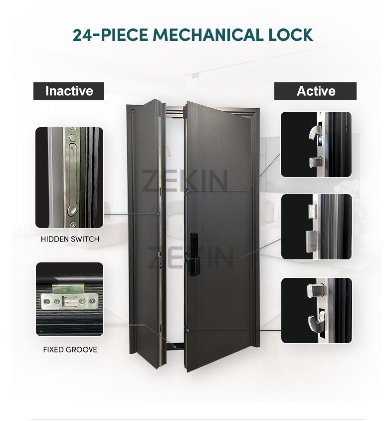 ZEKIN Premium Safe Aluminum 3D Engraved Front Entry Door Smart Lock For Entrance Soundproofing Villa Homes Doors · image 6