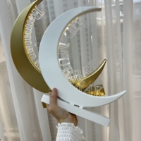 Nouvelle Lampe de Table LED en Bois en Forme de Croissant de Lune de 30 cm 2027, Décoration de Lettres Acryliques Eid Mubarak, Lampe en Contreplaqué Blanc, Ornement de Table Islamique
