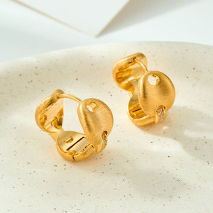 Pig Nose Huggie <b>Earrings</b> Gold Plated With Zirconium Bezel Setting 925 Silver Ear <b>Posts</b> Everyday Wear - Product Image 1
