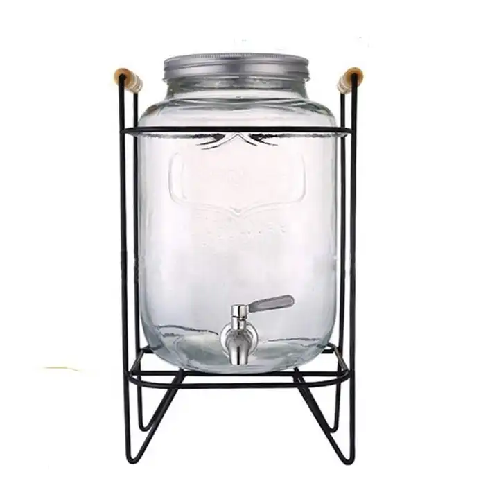 Verre de jus clair distributeur de boissons distributeur d'eau en verre  avec support métallique - Chine Le verre et le distributeur de boissons en  verre prix