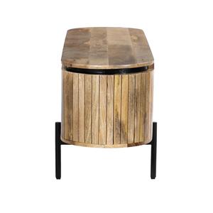 Meuble TV moderne en bois d'acacia massif, console multimédia ovale avec étagères de rangement pour salon et hôtel - Product Image 5