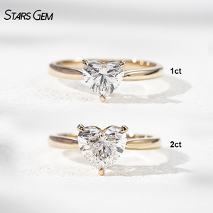 Anillo Solitario Starsgem de 1CT 2CT, Anillo de Compromiso de Oro Sólido de 14K con Diamante Cultivado en Laboratorio con Corte Corazón para Regalo - Product Image 1