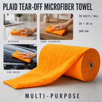 Rouleau de chiffons microfibres détachables 20 feuilles 25x25cm 200gsm multi-usages pour lavage auto et nettoyage cuisine