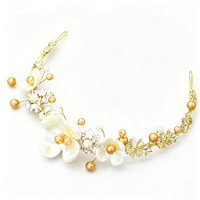 Serre-tête de mariée vintage baroque en feuille d'or avec fleurs, diadème élégant en perles d'eau douce pour mariage et soirée