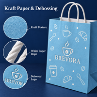 Sacs en papier kraft personnalisés avec poignées torsadées et logo en relief pour l'emballage à emporter des cafés, commandes personnalisées en gros