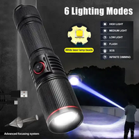 USB-C Rechargeable Haute Puissance Zoom Tactique Torche Lumière Longue Portée Blanc Laser LED Lampe de Poche Fonction Lumineuse IP65 Urgences