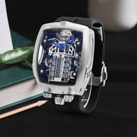 Montre de luxe pour homme, boîtier squelette en acier inoxydable avec bracelet en silicone, mouvement automatique japonais