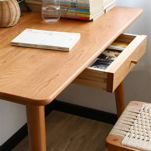 Escritorio de Madera Maciza Estilo Nórdico, Madera de Cerezo y Roble Blanco, 900x500x750mm, con Cajón, Escritorio para Estudio/Computadora - Product Image 4