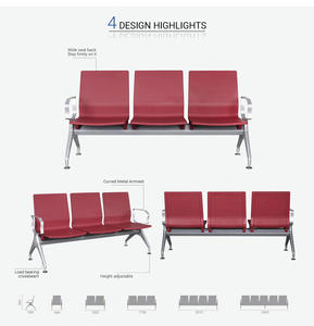 Chaise d'attente moderne pour réception publique, pour aéroport, hôpital, station de bus, sièges en tandem, cuir PU, en vente - Product Image 6