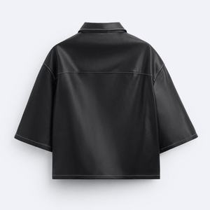 Camisas Casuales Antiarrugas de Primavera de Alta Calidad Personalizadas a Precio de Fábrica, Cierre de Botones Delanteros, Mangas Cortas, Corte Cuadrado, Cuero PU - Product Image 6