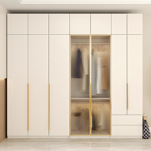 HMHF Adjustable Solid Wood <b>Wardrobe</b> Modern Minimalist Freestanding Bedroom Storage Cabinet with Floor-to-Ceiling Mesh Doors - Product Image 3