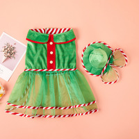 Ensemble robe et chapeau pour chien, dentelle verte, style gingham, pour Noël, Halloween, Thanksgiving, été, vêtements de fête pour animaux de compagnie, vente en gros