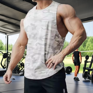 T-shirt de sport sans manches en tricot décontracté pour homme, grande taille, fitness, entraînement, manches courtes, camouflage, chemises de gym - Product Image 2