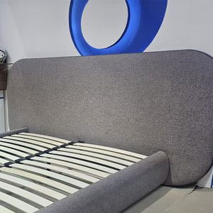 Cabecera Acolchada Redonda para Cama, Base Tapizada en Tela Beige - Product Image 4