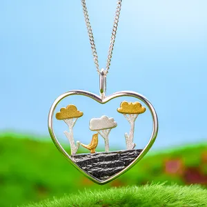 Custom Jewelry Sterling Silver Trees of Cloud Green Zebra Stone Love Pendants For Women