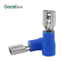 Terminal de crimpado tipo espada hembra de latón con aislamiento de PVC FDD2-187 AWG14-16, conector de cable eléctrico automotriz de latón estañado
