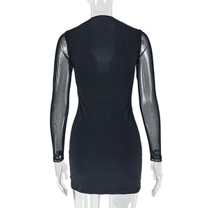 Nuovo Abito Mini Estivo Primaverile in Rete Elasticizzata con Scollo Halter e <span class=keywords><strong>Maniche</strong></span> <span class=keywords><strong>Lunghe</strong></span> - Product Image 6