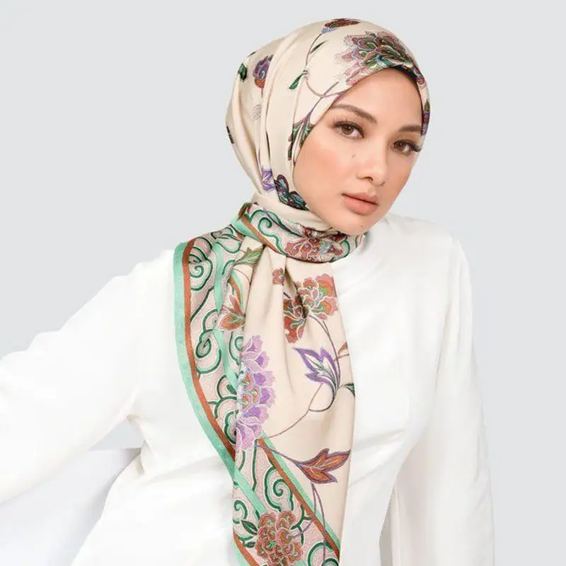 شال حجاب قطني مطبوع مخصص حجاب أطفال مزين بالزهور شال حجاب للمرأة المسلمة